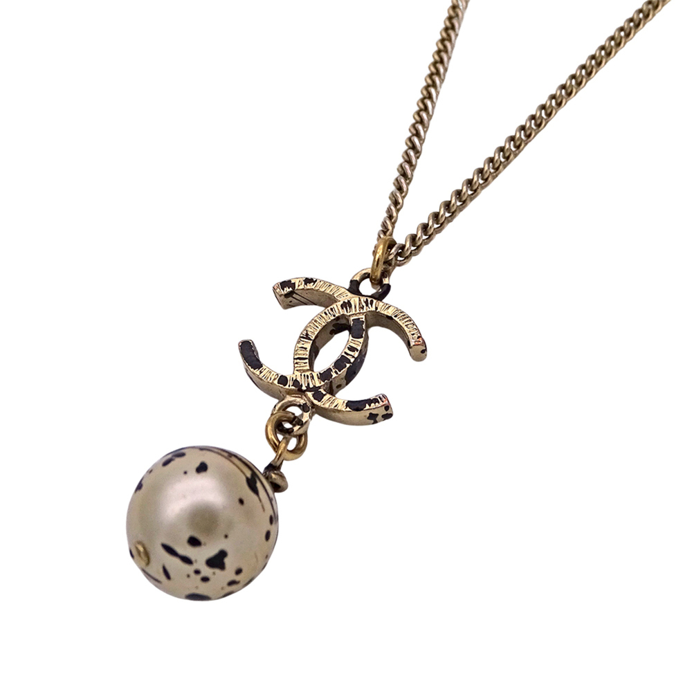 Chanel necklace for women, brand name, faux pearl, gold, black painted, Coco ...